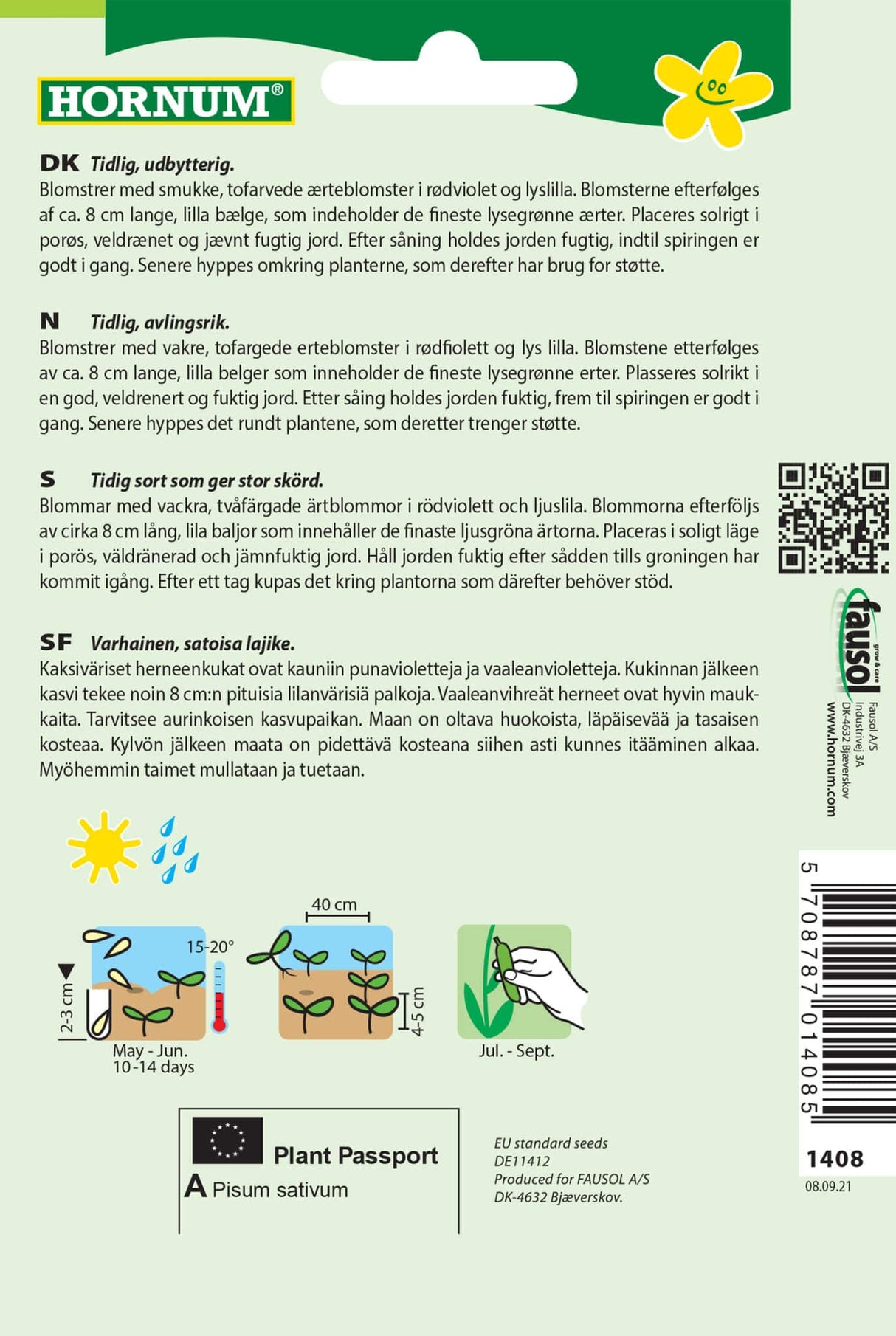 Ærter Marv høj 'Blauwschokker' Frø