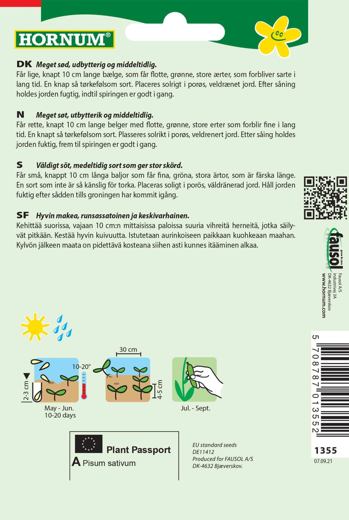 Ærter Marv lav 'Bördi' Frø