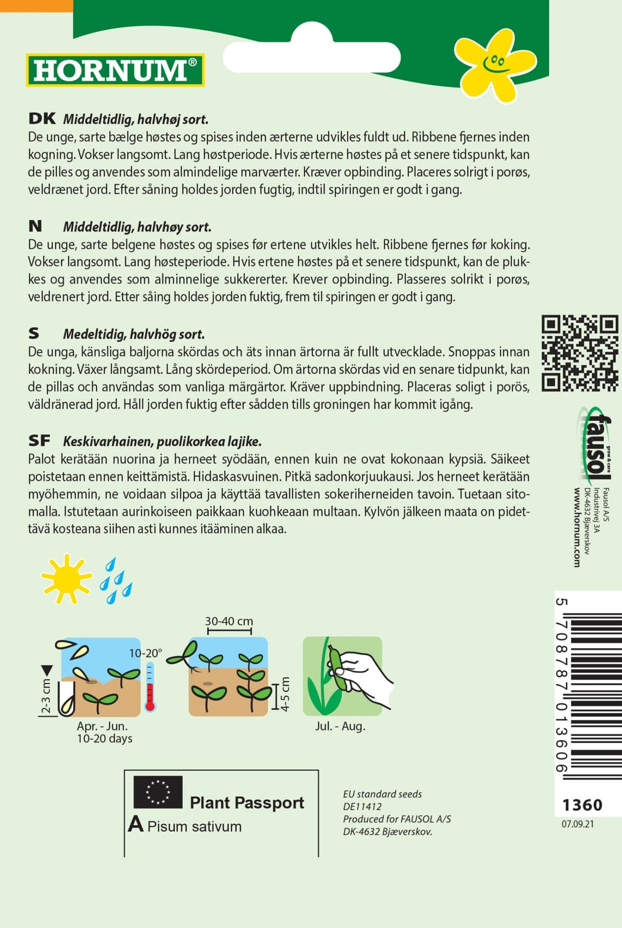 Ærter Sukker halvhøj 'Oregon Sugar Pod'' Frø