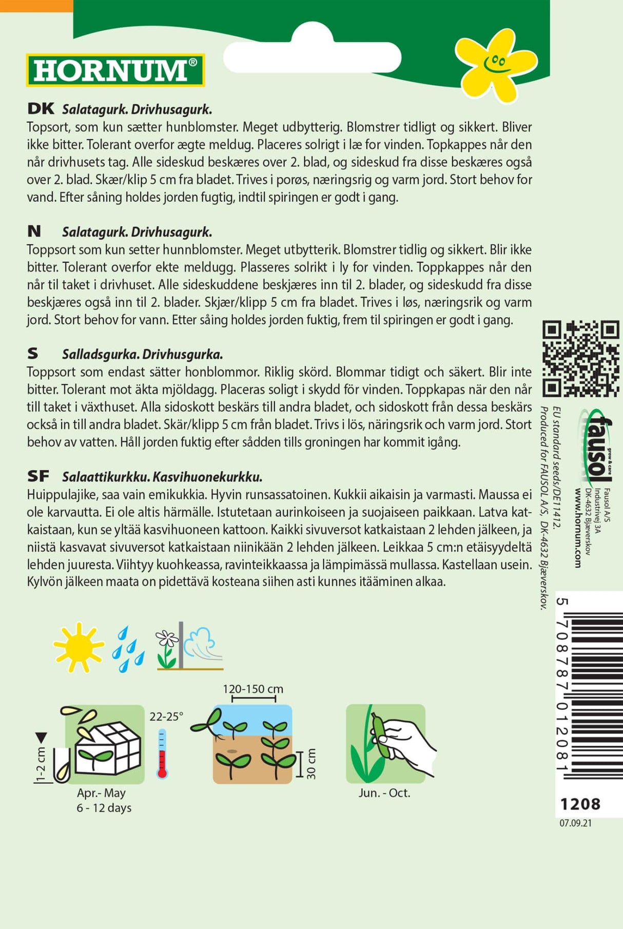 Agurk Salat Drivhus 'Euphya F1' Frø