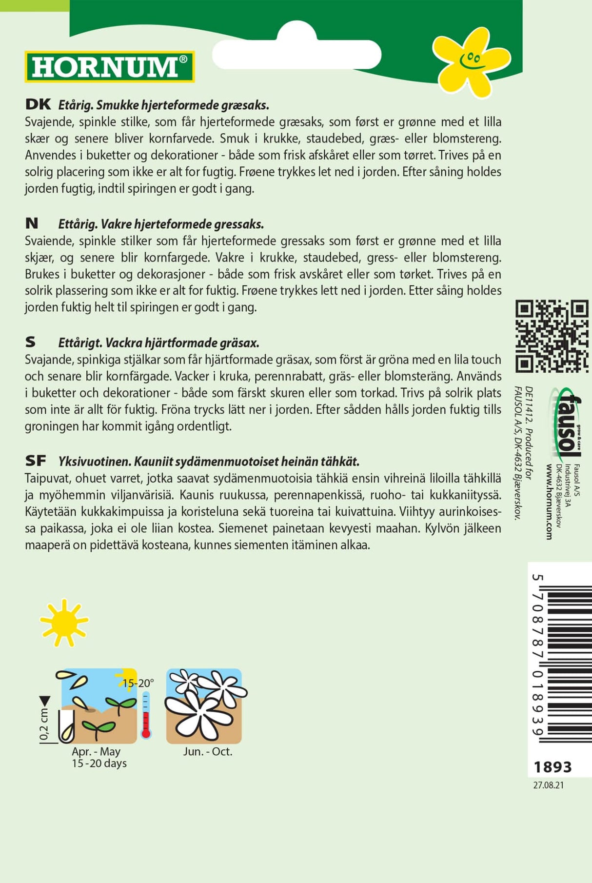 Hjertegræs Prydgræs Frø