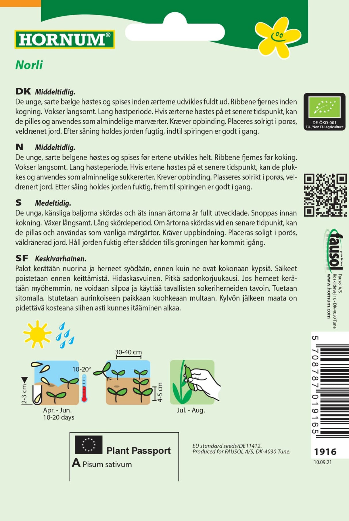 Økologiske Ært Sukker Frø