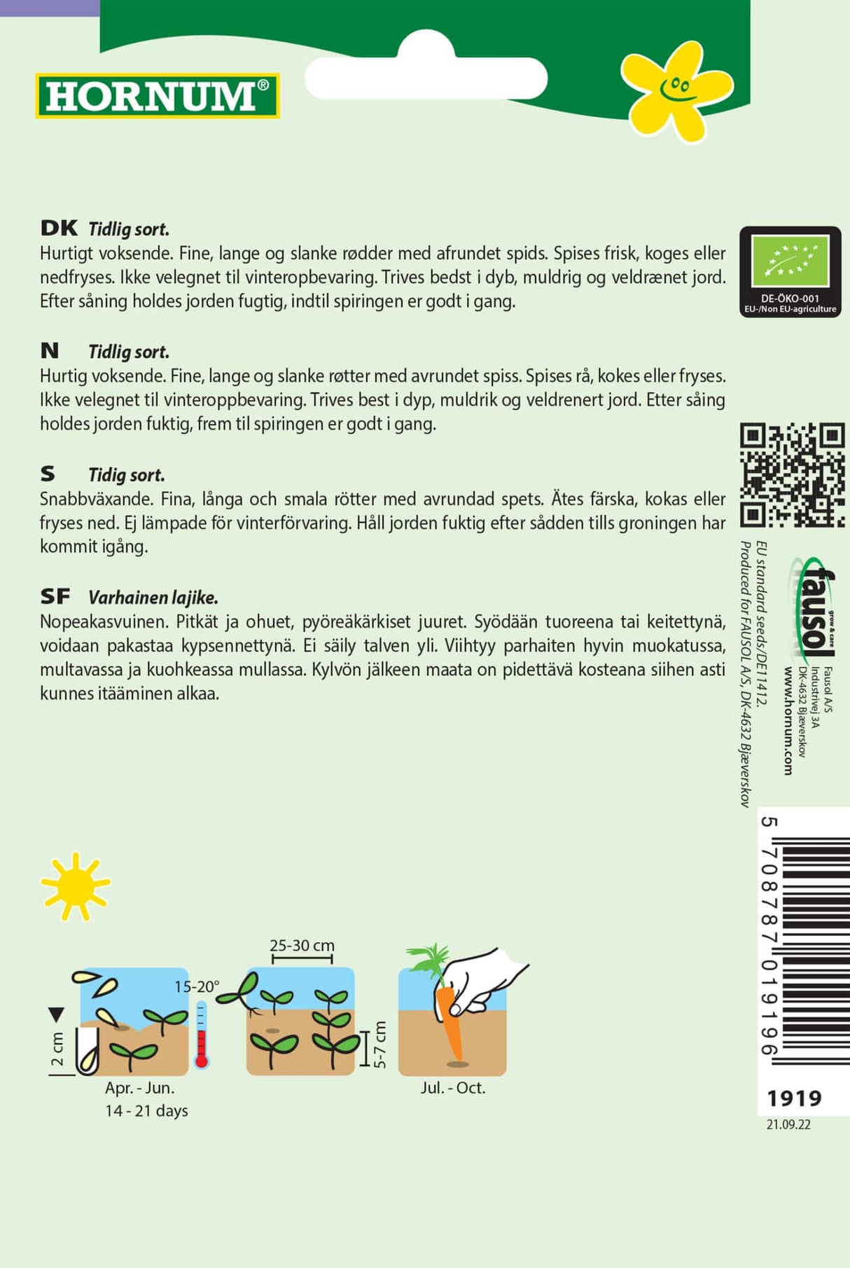 Økologiske Gulerod Sommer Frø