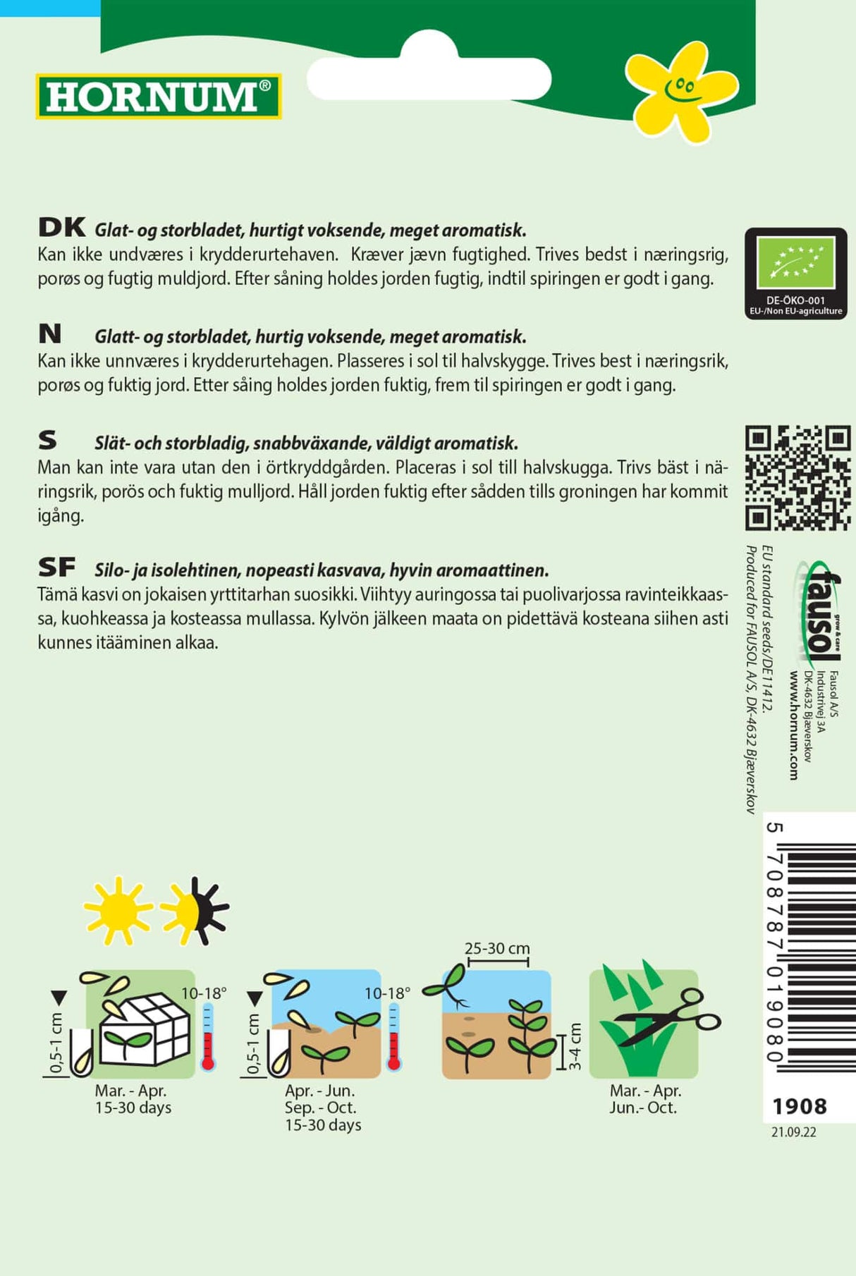 Økologiske Persille Gladbladet Frø