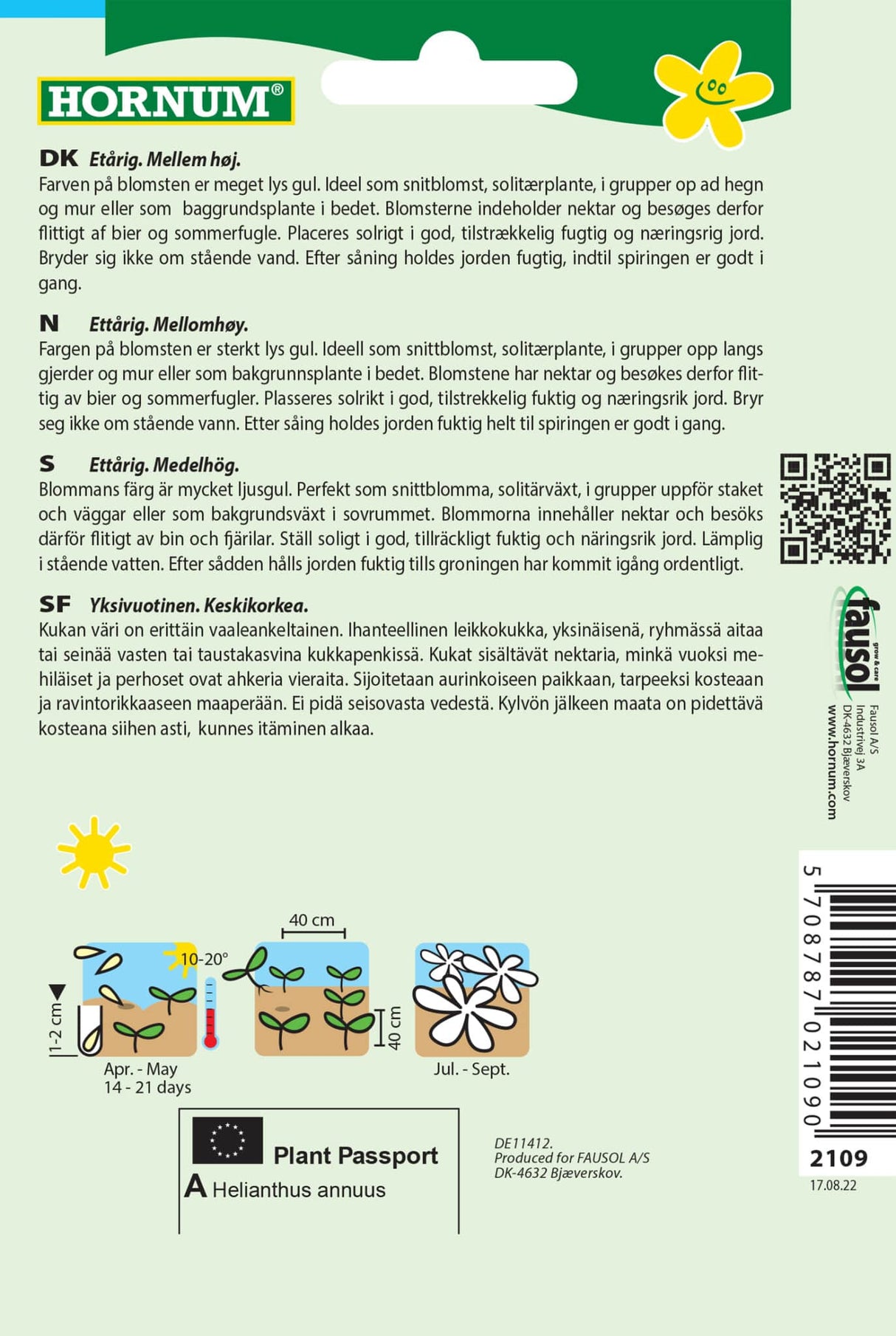 Solsikke 'Zitronenprinz' Frø