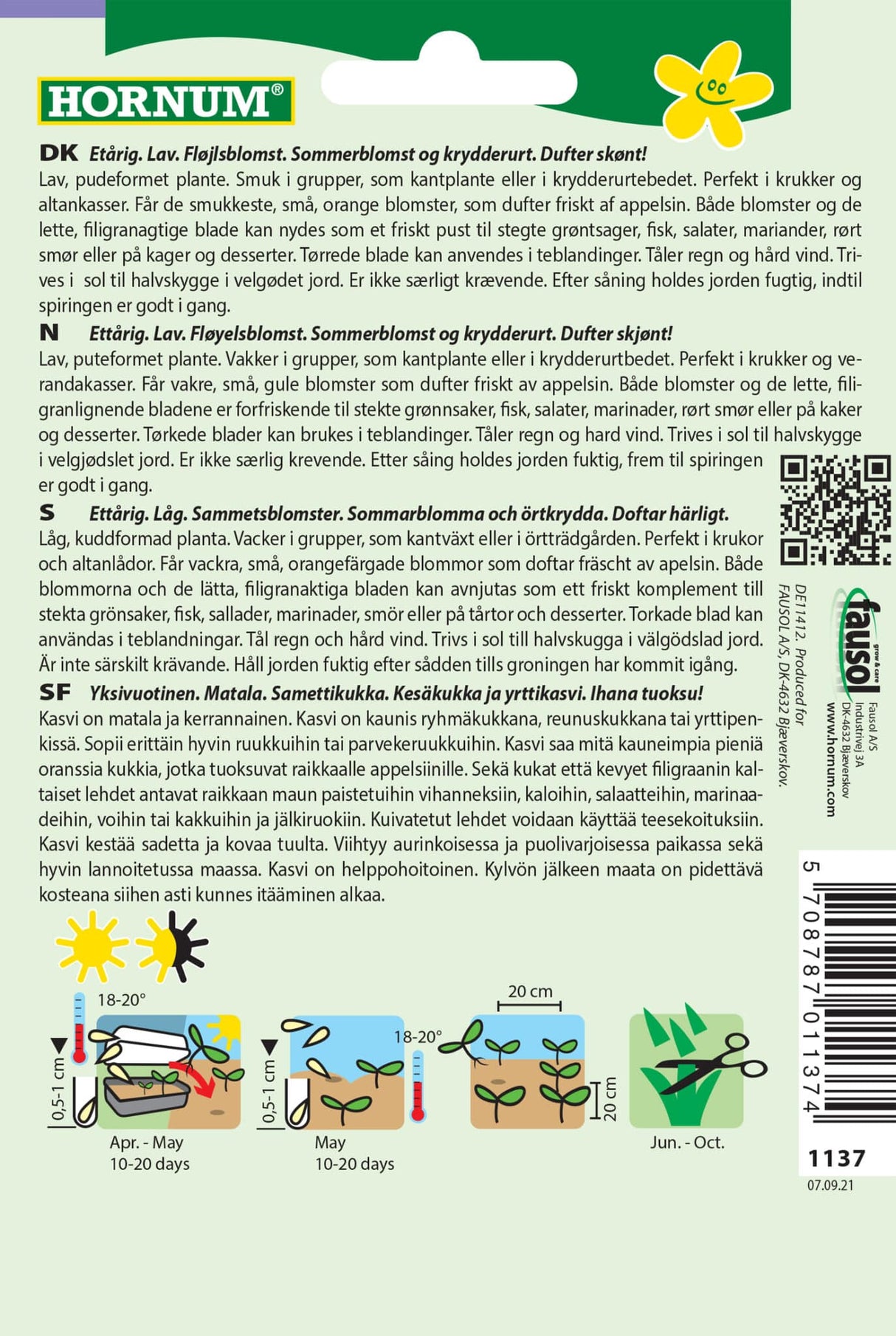 Tagetes Smalfliget Appelsintagetes 'Orange' Frø