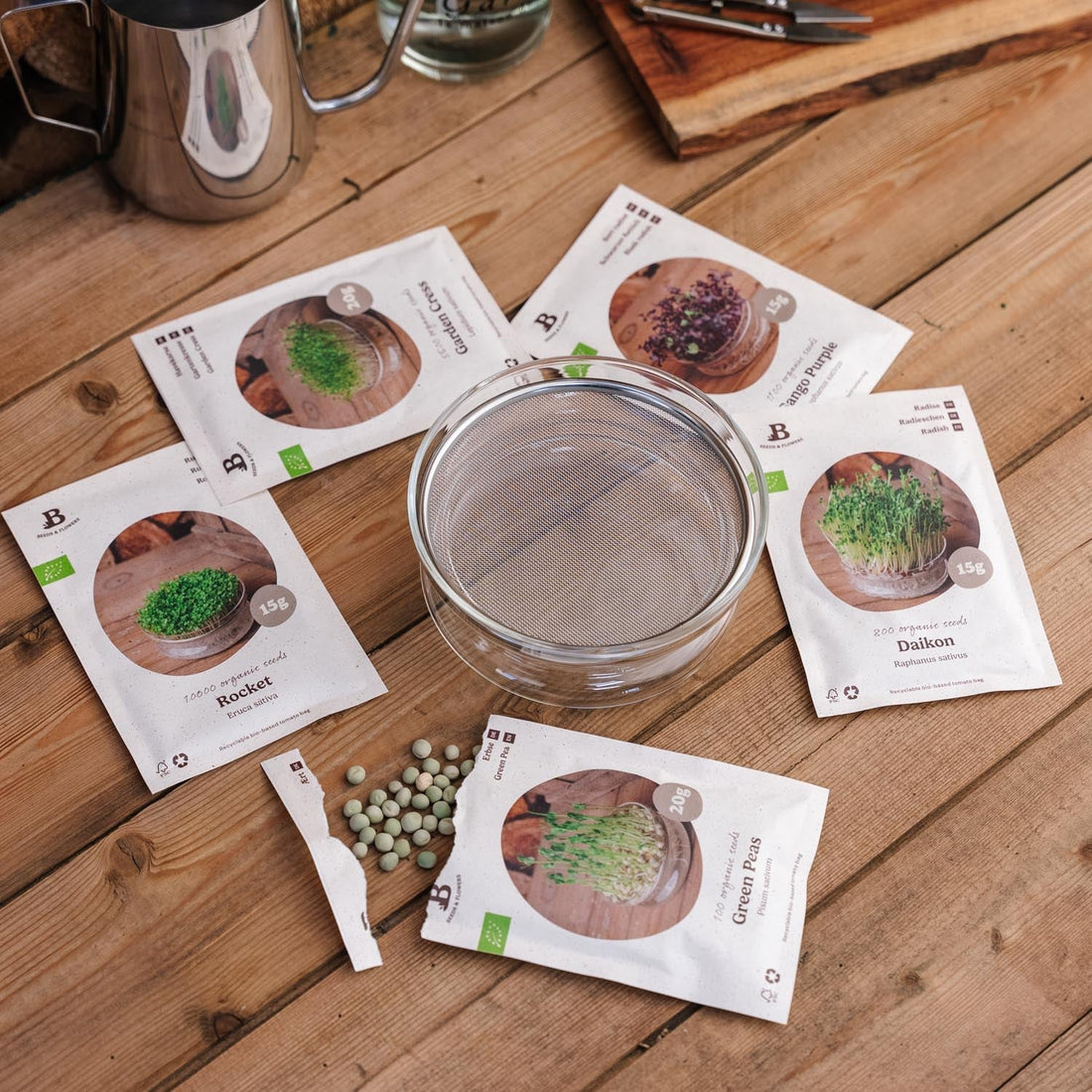 Mikrogrøntkassen med spireskål - 5 poser økologiske frø