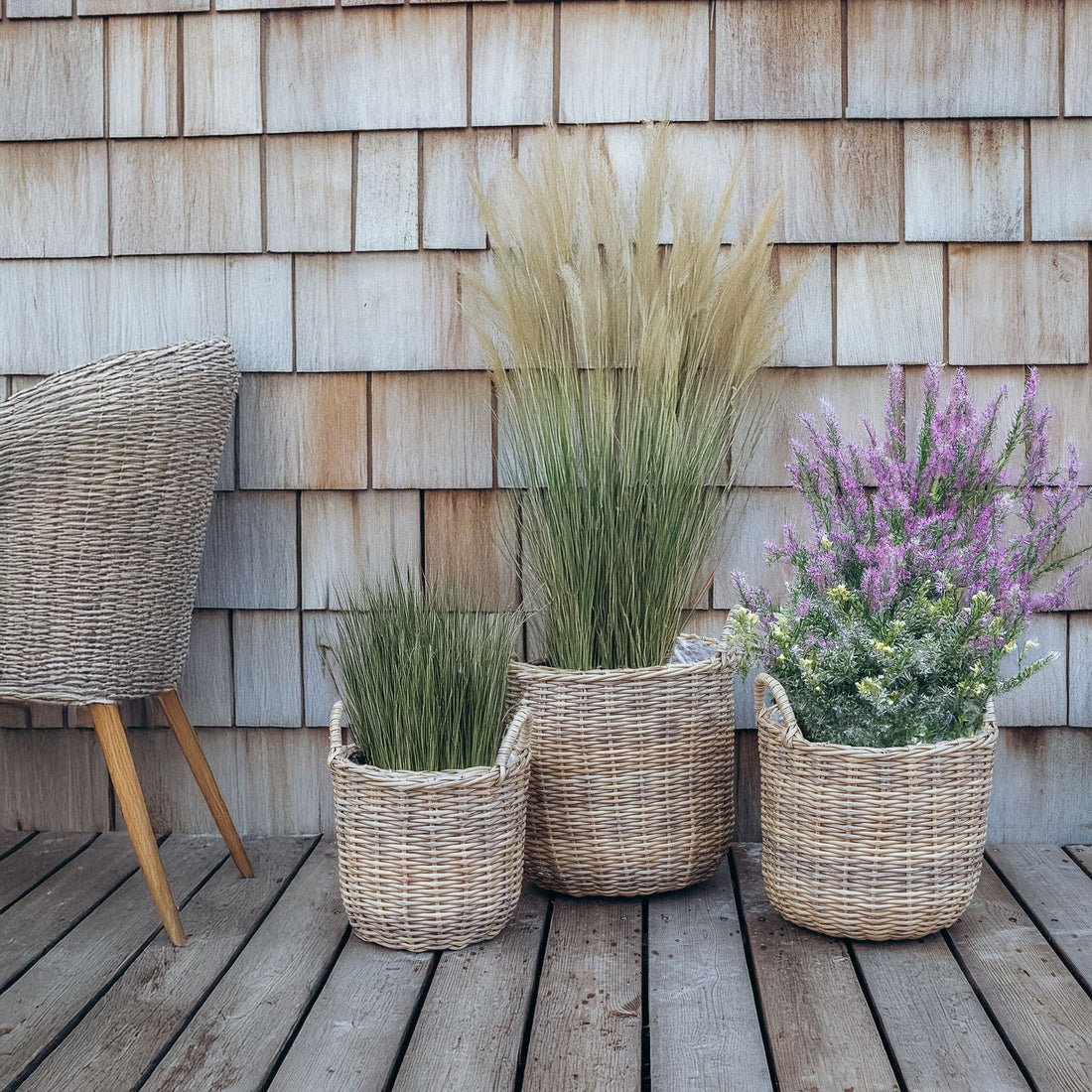 Rattan plantekurve i natur, 3 stk