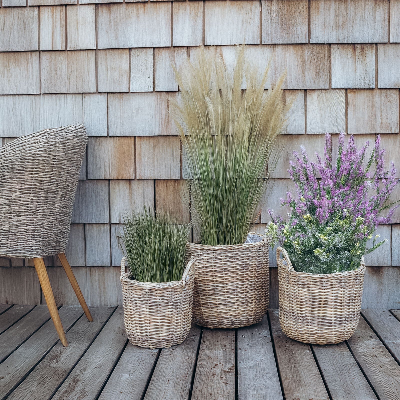 Rattan plantekurve i natur, 3 stk