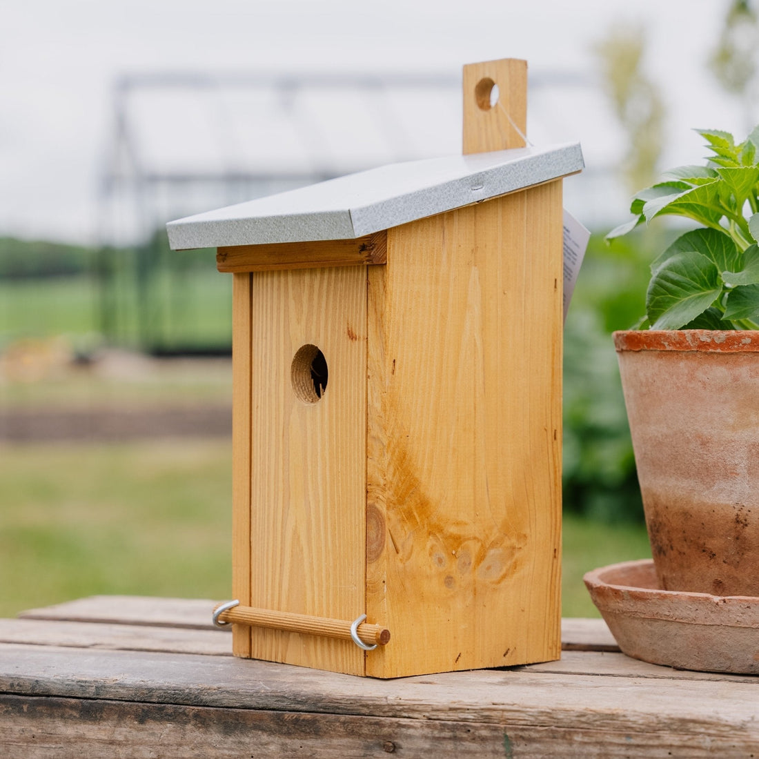 Redekasse, fyrretræ med zinktag, L: 19 cm B: 16 cm H: 29 cm