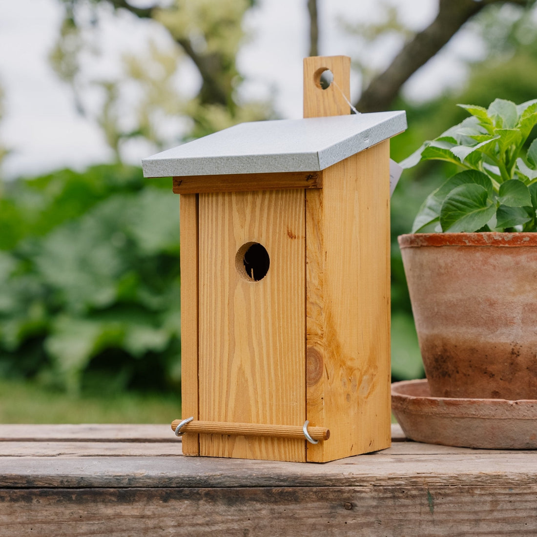 Redekasse, fyrretræ med zinktag, L: 19 cm B: 16 cm H: 29 cm